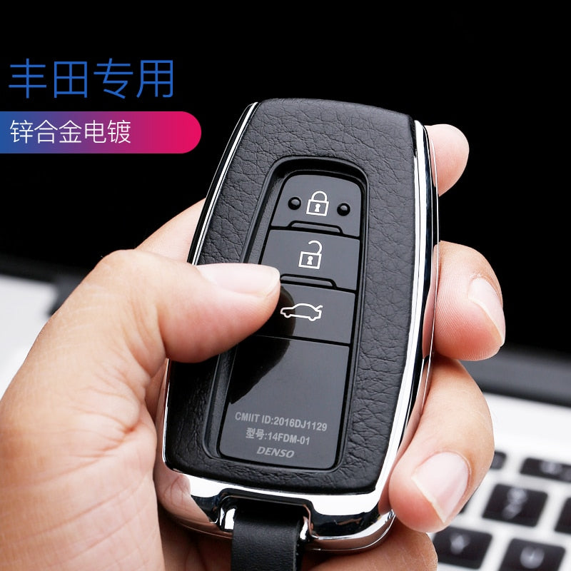 2 34 Button Galvanized Alloy Leather Car Key Case Cover Shell For Toyota CHR C-HR Prado Camry Avalon Prius Corolla RAV4 Keychain