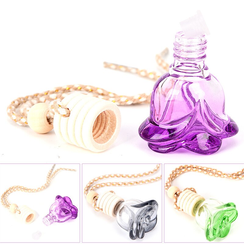 Air Freshener Essential Oil Hanging Glass Empty Bottle Car Perfume Bottle Car-styling Flower Shape Auto Ornament Perfume Pendant