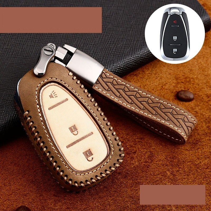 Car Genuine Leather Handmade Car Key Cover key Case For CHEVROLET MALIBU EQUINOX CRUZE CAMARO 2016 2017 2018