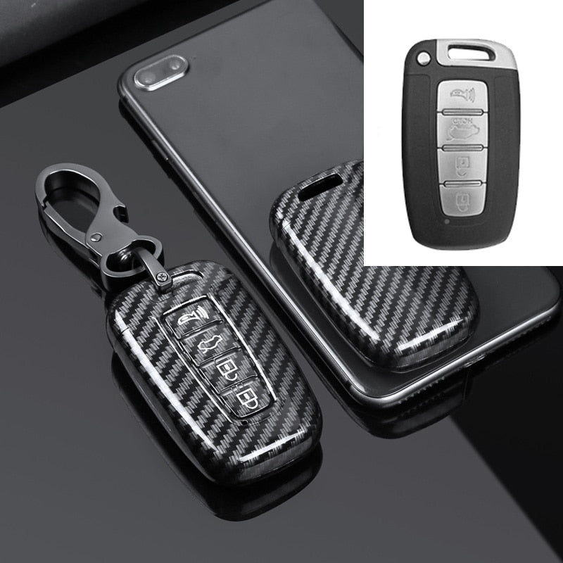 Carbon Fiber ABS Car Key Case For Kia K5 Sportage Sorento Forte Shuma Borrego Hyundai Remote Fob Cover Keychain Protector Bag