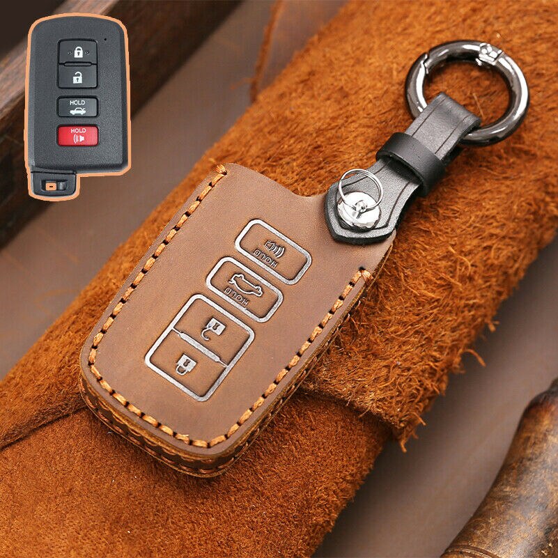 Leather 4 Button Car Key Case Cover for 2019 Toyota Highlander Avalon Camry RAV4  Key Chains  Car Accessories for Girls
