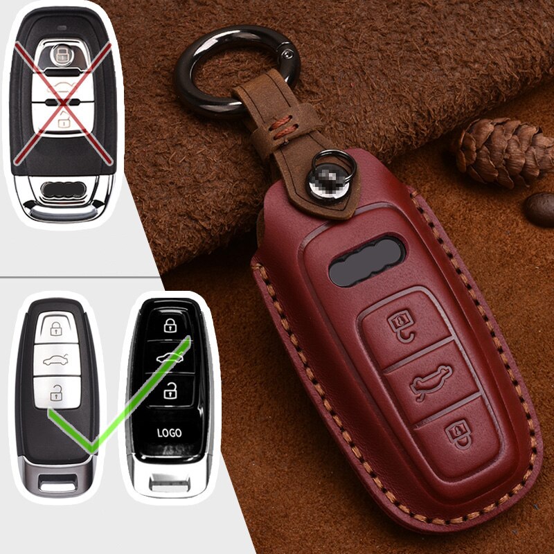 Leather Car Key Cover Case for Audi A6 A7 A8 Q8 E-tron C8 D5 A8L A6L 2018 2019 2020 Cover Accessories Car Key Protection