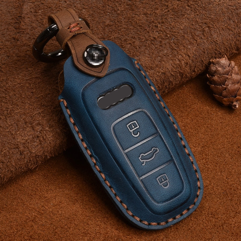 Leather Car Key Cover Case for Audi A6 A7 A8 Q8 E-tron C8 D5 A8L A6L 2018 2019 2020 Cover Accessories Car Key Protection