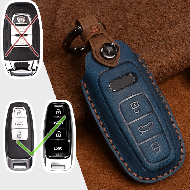 Leather Car Key Cover Case for Audi A6 A7 A8 Q8 E-tron C8 D5 A8L A6L 2018 2019 2020 Cover Accessories Car Key Protection