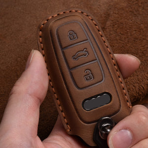 Leather Car Key Cover Case for Audi A6 A7 A8 Q8 E-tron C8 D5 A8L A6L 2018 2019 2020 Cover Accessories Car Key Protection