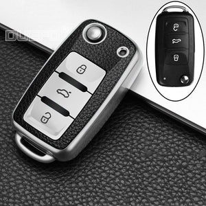 Leather+TPU Car Key Cover Case For Volkswagen VW POLO Tiguan Passat B5 B6 B7 Golf EOS Scirocco Jetta MK6 Octavia Accessories