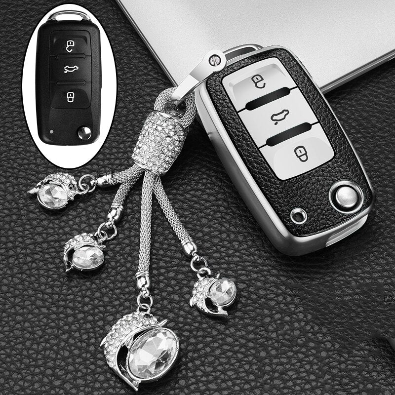 Leather+TPU Car Key Cover Case For Volkswagen VW POLO Tiguan Passat B5 B6 B7 Golf EOS Scirocco Jetta MK6 Octavia Accessories