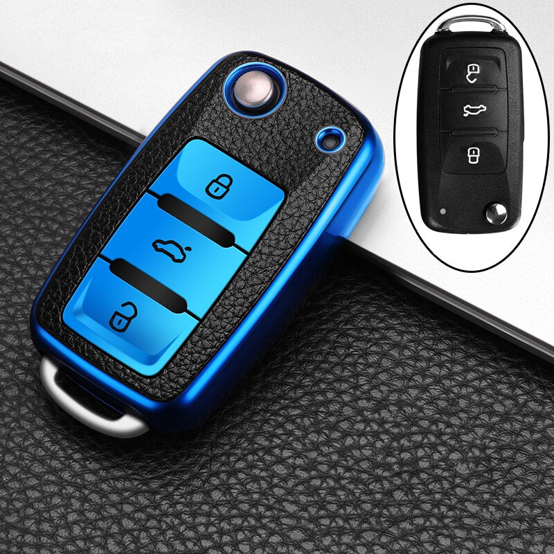 Leather+TPU Car Key Cover Case For Volkswagen VW POLO Tiguan Passat B5 B6 B7 Golf EOS Scirocco Jetta MK6 Octavia Accessories