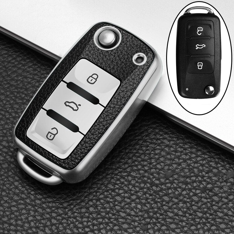 Leather+TPU Car Key Cover Case For Volkswagen VW POLO Tiguan Passat B5 B6 B7 Golf EOS Scirocco Jetta MK6 Octavia Accessories