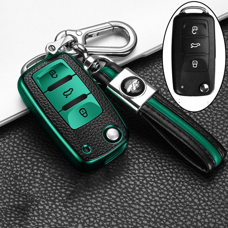 Leather+TPU Car Key Cover Case For Volkswagen VW POLO Tiguan Passat B5 B6 B7 Golf EOS Scirocco Jetta MK6 Octavia Accessories