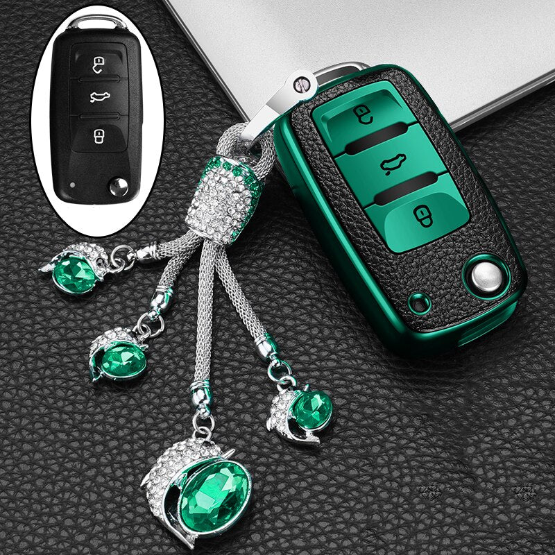 Leather+TPU Car Key Cover Case For Volkswagen VW POLO Tiguan Passat B5 B6 B7 Golf EOS Scirocco Jetta MK6 Octavia Accessories