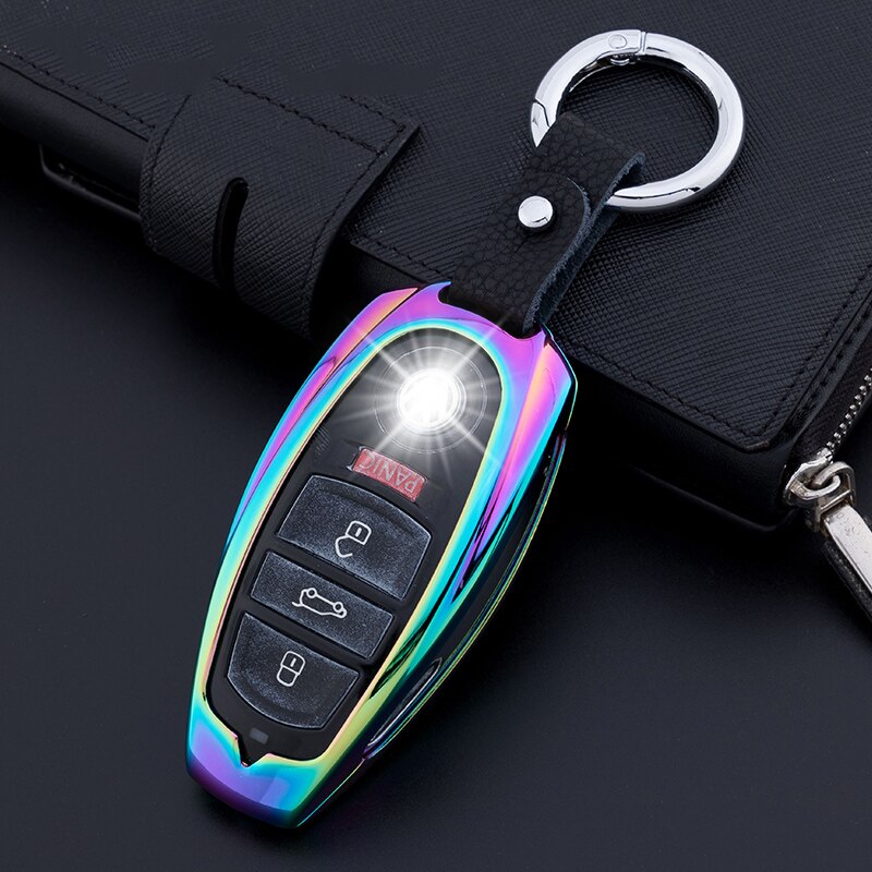 New Zinc Alloy+Leather Car Remote Smart Key Cover Case Shell Holder Fob Keychain For Volkswagen VW Touareg Auto Key Accessories
