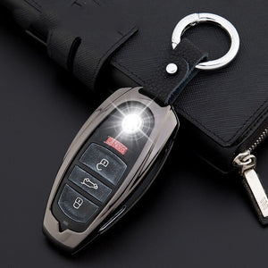 New Zinc Alloy+Leather Car Remote Smart Key Cover Case Shell Holder Fob Keychain For Volkswagen VW Touareg Auto Key Accessories