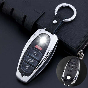 New Zinc Alloy+Leather Car Remote Smart Key Cover Case Shell Holder Fob Keychain For Volkswagen VW Touareg Auto Key Accessories