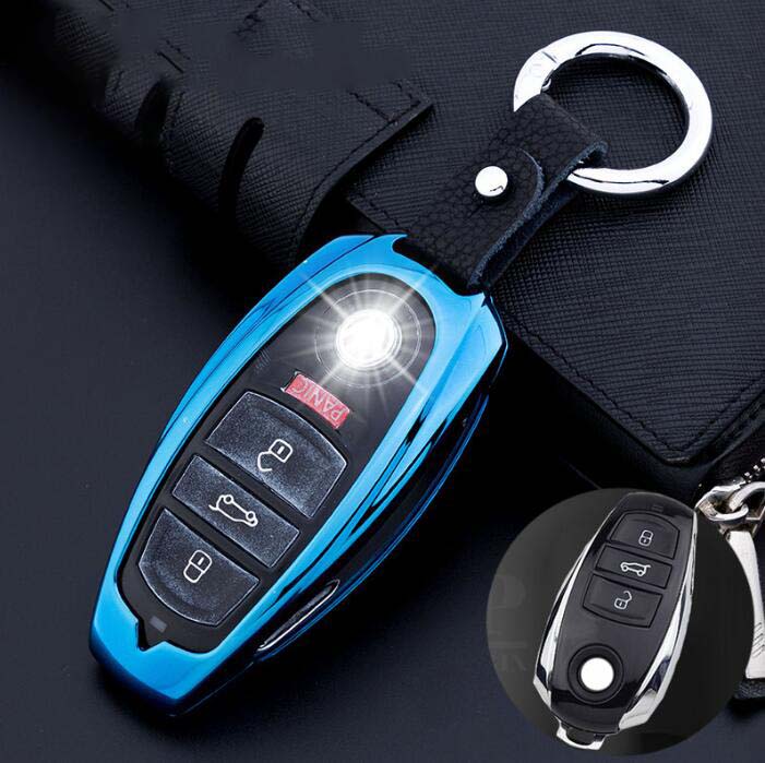 New Zinc Alloy+Leather Car Remote Smart Key Cover Case Shell Holder Fob Keychain For Volkswagen VW Touareg Auto Key Accessories