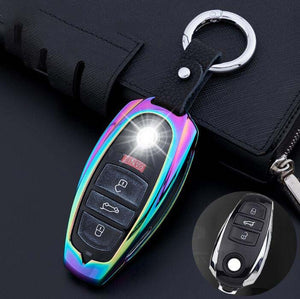 New Zinc Alloy+Leather Car Remote Smart Key Cover Case Shell Holder Fob Keychain For Volkswagen VW Touareg Auto Key Accessories