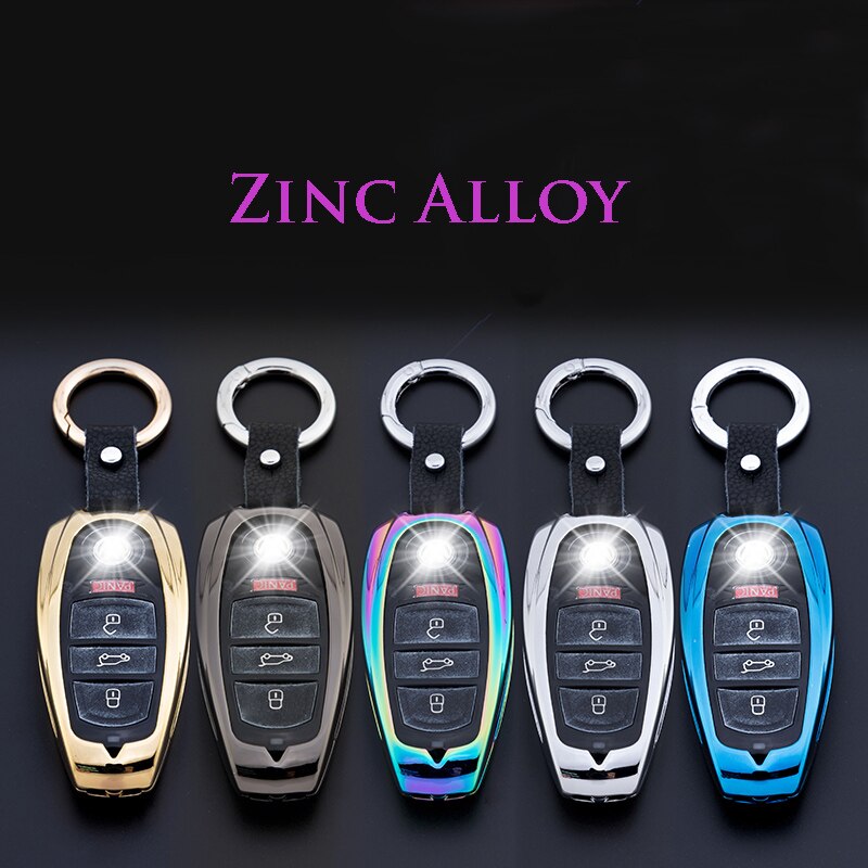 New Zinc Alloy+Leather Car Remote Smart Key Cover Case Shell Holder Fob Keychain For Volkswagen VW Touareg Auto Key Accessories