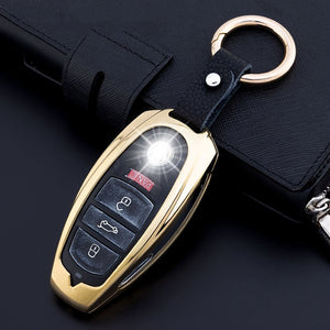 New Zinc Alloy+Leather Car Remote Smart Key Cover Case Shell Holder Fob Keychain For Volkswagen VW Touareg Auto Key Accessories