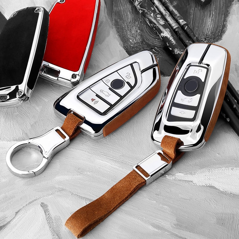Suede Leather Smart Car Key Case Shell For BMW G30 X1 X3 X5 F07 F11 F15 F20 F31 F48 E90 E36 Auto Protection Key Cover Accessorie