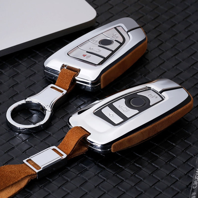 Suede Leather Smart Car Key Case Shell For BMW G30 X1 X3 X5 F07 F11 F15 F20 F31 F48 E90 E36 Auto Protection Key Cover Accessorie