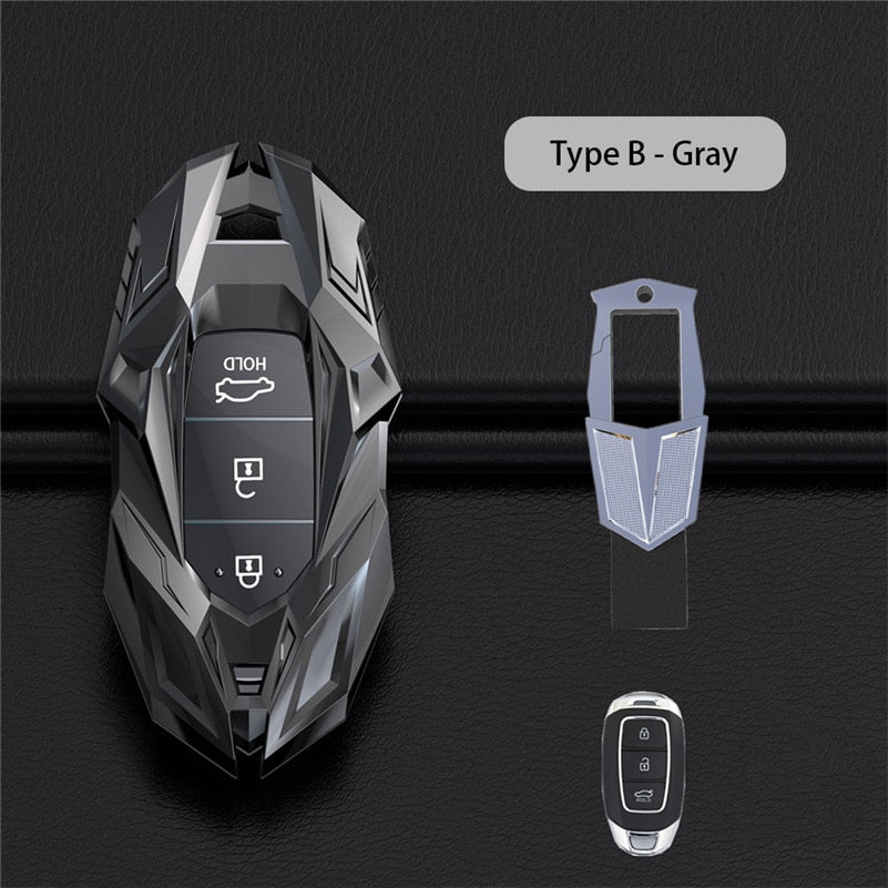 Zinc Alloy Car Key Case For Hyundai Elantra GT Kona 2018 2019 Santa Fe Veloster Smart Remote Fob Cover Protector Bag Car Styling